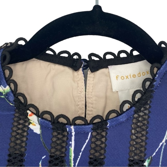 foxiedox Dress Womens Large Blue Bryonia Mini Floral Print Cap Sleeve Lace Party - Picture 6 of 16